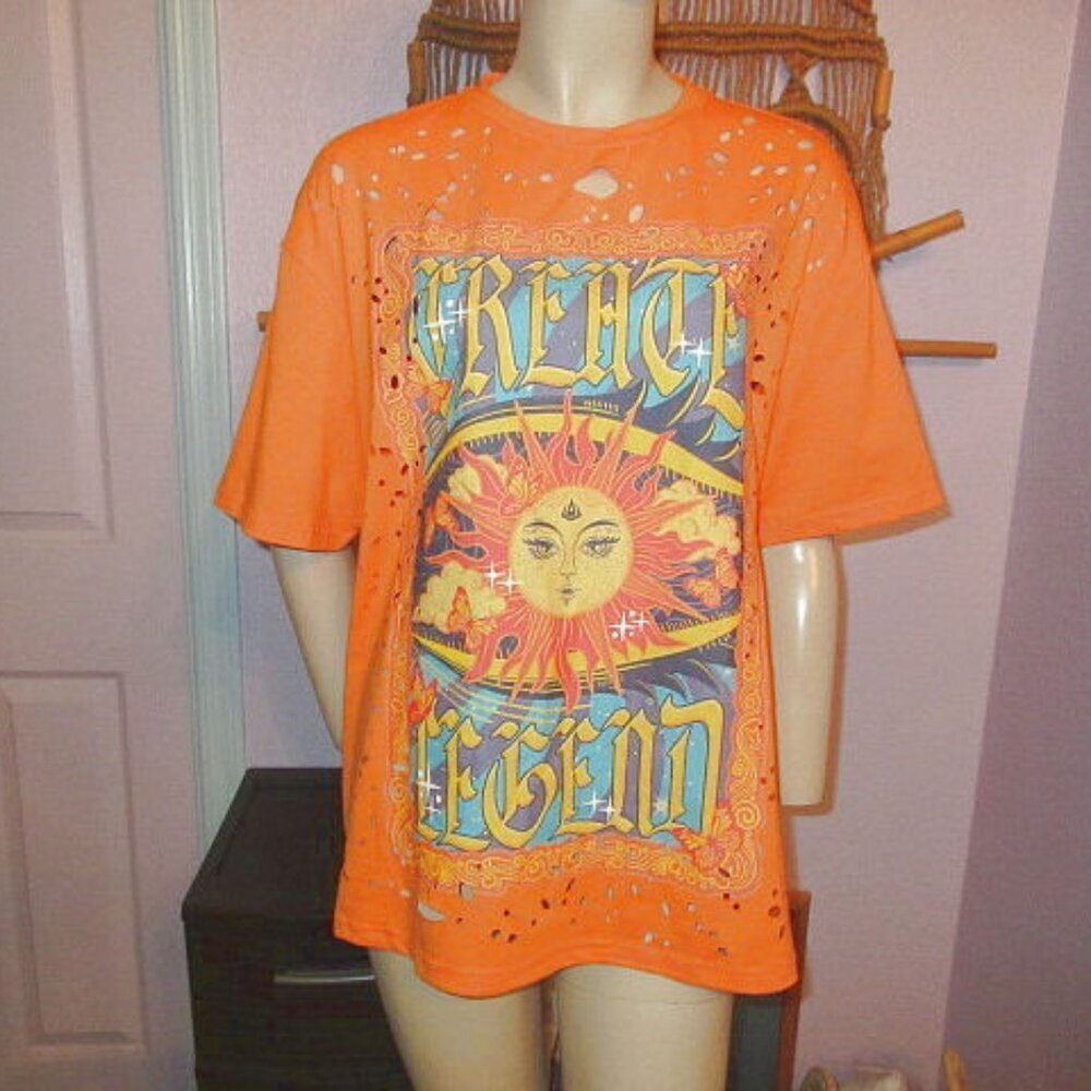 Celestial Sun Child T-Shirt Size 1X Create Legend Slashed Flower Hippie Boho NEW